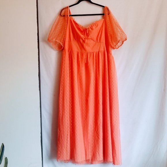Puff Sleeve Polka Dot Tulle Maxi Dress Size 3X - Picture 15 of 16